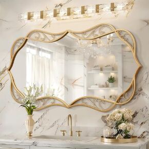 24"x48" Large Gold Mirrors for Wall Decor Living Room, Modern Gold Traditional Wall Mirror Art Decorative Mirror Home Decor for Bathroom, Bedroom, and Farmhouse Entryway