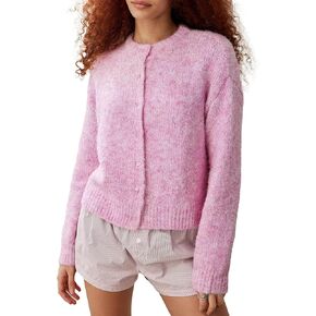 Women's Long Sleeve Front Button Y2k Cardigan Sweaters Crew Neck Loose 2024 Fall Tops