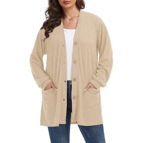 MONNURO Plus Size Cardigan for Women Lightweight Long Sleeve Button Down Sweaters Work Tops with Pockets