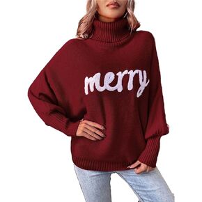 Womens Oversized Sweaters Turtleneck Batwing Long Sleeve Pullover Loose Chunky Knit Jumper Holiday Christmas