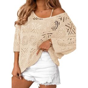 Zeagoo Women's Summer Crochet Off The Shoulder Hollow Out Knit Tops 2025 V Neck 3/4 Sleeve Sweater Top in Saudi Arabia
