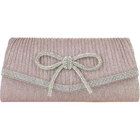 Envelope Clutch Purse Women Rhinestone Bow Sparkly Evening Bag Glitter Wedding Party Prom Handbag, Pink
