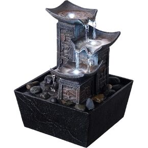 Home Décor Tabletop Fountain Indoor Stone Four Bowls Natural River Rocks Decorated Colorful Lights Rolling Ball (23066)