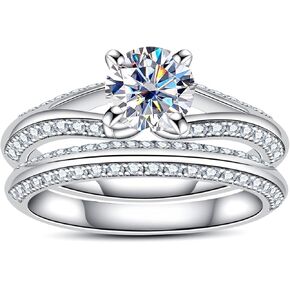 Moissanite Wedding Rings Bridal Set 3.7CTTW D Color VVS1 Clarity Round Brilliant Cut 925 Sterling Silver Moissanite Wedding Band Engagement Rings for Women with Certificate