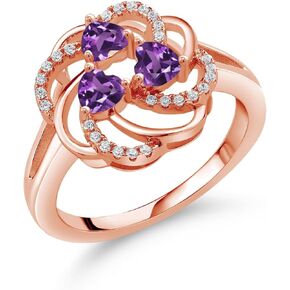 Gem Stone King 18K Rose Gold Plated Silver 4MM Heart Shape Gemstone Birthstone 3-Stone Ring | Three Stone Wedding Engagement Anniversary Promise Ring For Women