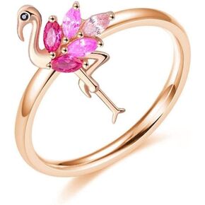 OIDIMS Flamingo Ring for Women Sterling Silver 925 Cute Animal Rose Gold Pink Cubic Zirconia Bird Flamingos Wedding Engagement Finger Rings Bands Beach Jewelry Christmas Gifts for Mom Daughter