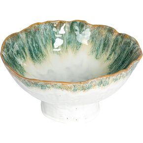 Creative Co-Op Large Stoneware Footed Bowl with Speckled Glaze, Green and Brown