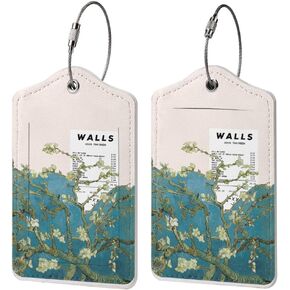 2Pcs Luggage Tags with Stainless Steel Loop Cute Pattern Design PU Leather Travel Tag Case for Women Baggage Bag Label Tags (Fruit)