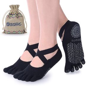Ozaiic Yoga Socks for Women with Grips, Non-Slip Five Toe Socks for Pilates, Barre, Ballet, Fitness