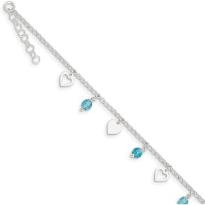 خلخال من الفضة الاسترليني على شكل قلب مصقول من Lex & Lu وزجاج أزرق مقاس 9 بوصة in Kuwait