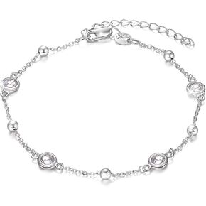 Sterling Silver Planet Galaxy Anklet Ankle Bracelet with Sparking Cubic Zirconia, Wonderful Beach Time Anklet for This Spring & Summer, Anniversary Birthday Jewelry Gifts for Women