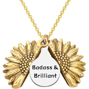LQRI Funny Badass Gift Badass & Brilliant Necklace Sunflower Necklace Badass Jewelry Inspirational Gift Friendship Gift