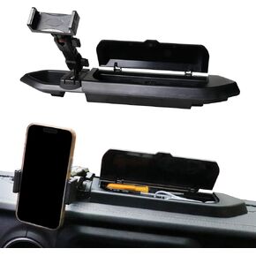 Dash Phone Mount Holder Compatible with 2018-2023 Jeep Wrangler JL 2/4 Door Gladiator JT Accessories Center Console Storage Box Dashboard Tray with Cover, Not for 4XE, 1 Pack Black