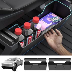 2PCS Front Under Seat Storage Box for Tesla Cybertruck 2024, Wateproof Under Seat Organizer with Non-slip Silicone Mat for Cybertruck Accessories, Hidden Underseat Bins for Umbrella, Tissue, Bottle