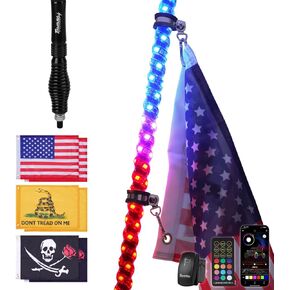 2PCS 3FT Whip Lights with Spring Base, LED Whip Lights with App & Remote Control, Waterproof 360° Spiral Chasing Lighted Whips with Rocker Switch, LED Whip for UTV, ATV, SXS, Polaris RZR