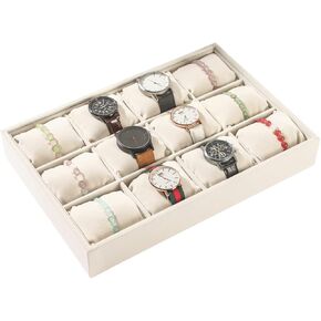 12 Grid Watch Bracelet Organizer Pillow Tray,Beige Velvet Jewelry Display Storage Stand for Selling.