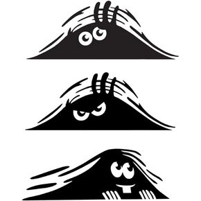 Peeking Monster Sticker - Funny Decal for Window Bumper Sticker Car Wall Closet - Black, 3Pack
