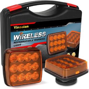 2 Pcs Amber Rechargeable Flashing Lights for Vehicles, Led Wireless Magnetic Strobe Hazard Lights, Warning Beacon Emergency Light for Trucks Bus Tractor Oversize Trailer 12V/24V