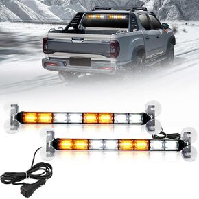2x16 Inch LED Traffic Advisor Light Bar 20 Flash Patternsselect Emergency Vehicle Lights Bar Windshield Rear Strobe Lights for Trucks, Tow/Plow Vehicle, Construction Vehicle(Amber/White)