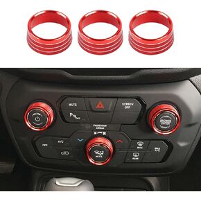 CheroCar AC Radio Knob Cover Air Conditioner Control Audio Volume Tune Switch Knob Button Cover Trim Ring Compatible with Jeep Renegade 2018 2019 2020 2021 2022 2023 (Red)…