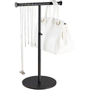 niffgaff T Bar Purse Display Stand Handbag Rack, Adjustable Height Black Tabletop Hook Hanging Jewelry Stands for Necklaces Organizer, Stainless Steel Handbag Holder Home Store Boutique