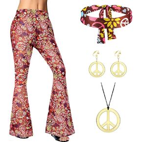 SATINIOR 60s 70s Women Hippie Costume Outfits Disco Retro Flared Pants for Carnival Party Halloween Party
