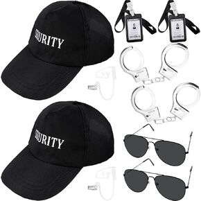 10 Pcs Playing Cosplay Secret Service Costume Security Guard Dress up Earpiece Acoustic Tube Headset Sunglasses Black Hat for Halloween Outfit Spy Police FBI Toys