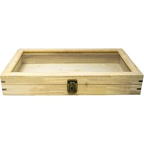 Novel Box Jewelry Display Case Black Leatherette 8.1x4.75x2 Medium Glass Jewelry Box with Lid | Display Cases for Collectibles | Rock Collection Box with Metal Clasp | Gem Display Case