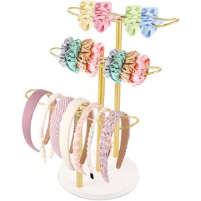 Headband Holder, 3 Tier Headband Organizer Metal Hairband Rack Hair Display Stand Head Band Storage Scrunchie Hair Accessories Organizer for Jewelry Bedroom Women Vanity Gift