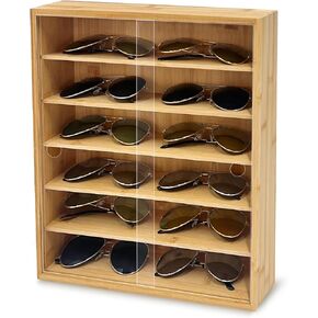 Bamboo Sunglasses Display Case Wall Mounted, Sunglasses Organizer, Large Glasses Display Holder, Eyewear Storage Box, Bamboo Shadow Box for Sunglass, Eyeglasses Display Shelves Rack, 13"x15.2"