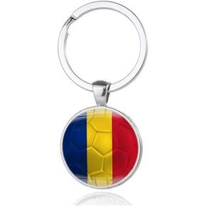 Art Attack Romanian Flag Soccer Keychain, Romania Tricolorii FRF National Football Team Accessories History Party Favor Fan Car Key Chain Ring Pendant Charm (Silver)