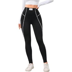 SOLY HUX Women's High Waisted Leggings Contrast Binding Letter Patched Workout Running Yoga Pants