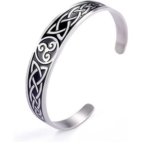 Celtic Knot Bracelet Viking Triskelion Triple Spiral Triskele Cuff Bracelet Bangle for Men Women Norse Stainless Steel Nordic Bangle Adjustable Open Amulet Jewelry Gifts