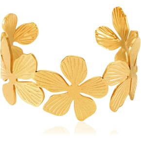 YBMYCM Wide Cuff Chunky Gold Bracelets for Women 18K Gold Plated Open Cuff Bangles Flower Butterfly Wrist Cuff Bracelets for Women as Gifts