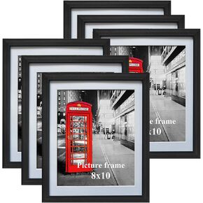 8x10 Black Picture Frames with Mat for Wall or Table Top Decoration, Set of 6