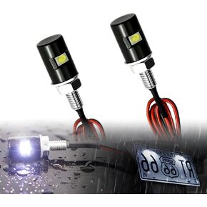 2 PCS License Plate Light, 12V White Super Bright License Tag Screw Bolt Led Bulb, Waterproof Plate Lamp Black Aluminium Light Holder for Car Motorcycle Truck RV ATV