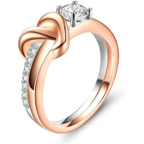 EVER FAITH Bridal Love Heart Promise Ring for Bride, Round Cubic Zirconia Two-Tone Intertwining Engagement Ring Valentine Gift for Woman