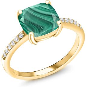 Gem Stone King 18K Yellow Gold Plated Silver 8MM Cushion Cut Gemstone Birthstone Engagement Ring | Wedding Anniversary Promise Ring For Women | Available In Size 5-9
