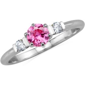 Silvershake Petite Created Round Shape Pink Tourmaline White Gold Plated 925 Sterling Silver Promise Ring October Gemstone Birthstone Size 4
