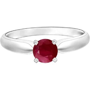 MOONEYE Prong Set 5MM Round Ruby Gemstone 925 Sterling Silver Solitaire Women Promise Ring