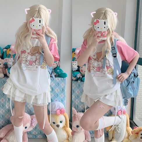 Harajuku Style Kawaii Goth Lolita Fashion Casual Elastic Waist Cute Lace Trim White Short Tiered Skirt in Saudi Arabia