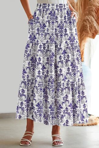 CFLONGE Floral Maxi Skirts for Women Summer Pleated High Waisted Casual Long Skirts with Pockets High Slit Boho Flowy Skirt in Saudi Arabia