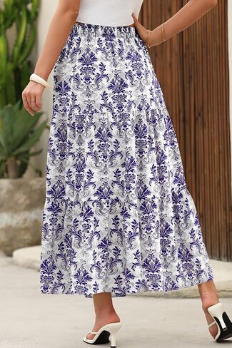 CFLONGE Floral Maxi Skirts for Women Summer Pleated High Waisted Casual Long Skirts with Pockets High Slit Boho Flowy Skirt in Saudi Arabia