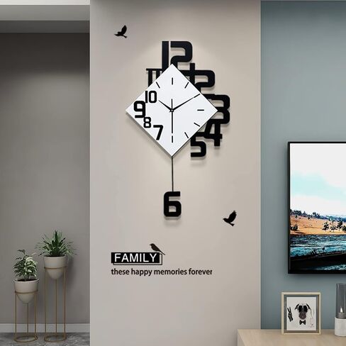 FLEBLE Large Wall Clocks for Living Room Decor Silent Pendulum Battery Operated Non-Ticking for Bedroom Kitchen Office Home 26" Decorative Clock Square White Wood Wall Decor for School Indoor in Kuwait