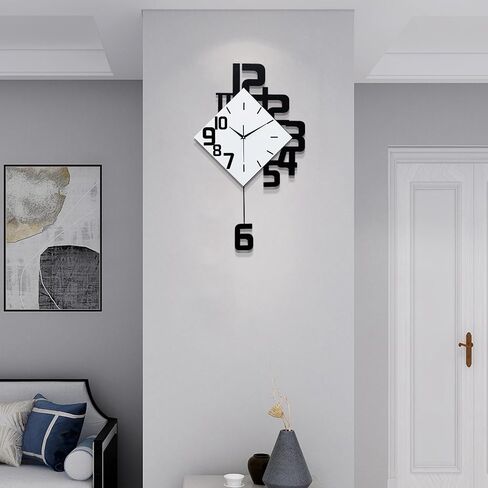 FLEBLE Large Wall Clocks for Living Room Decor Silent Pendulum Battery Operated Non-Ticking for Bedroom Kitchen Office Home 26" Decorative Clock Square White Wood Wall Decor for School Indoor in Kuwait