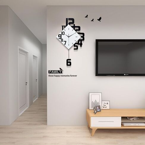 FLEBLE Large Wall Clocks for Living Room Decor Silent Pendulum Battery Operated Non-Ticking for Bedroom Kitchen Office Home 26" Decorative Clock Square White Wood Wall Decor for School Indoor in Kuwait