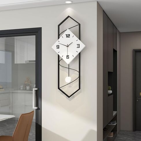 FLEBLE Large Wall Clocks for Living Room Decor Silent Pendulum Battery Operated Non-Ticking for Bedroom Kitchen Office Home 26" Decorative Clock Square White Wood Wall Decor for School Indoor in Kuwait