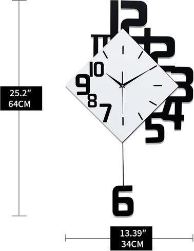 FLEBLE Large Wall Clocks for Living Room Decor Silent Pendulum Battery Operated Non-Ticking for Bedroom Kitchen Office Home 26" Decorative Clock Square White Wood Wall Decor for School Indoor in Kuwait