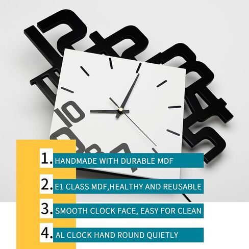 FLEBLE Large Wall Clocks for Living Room Decor Silent Pendulum Battery Operated Non-Ticking for Bedroom Kitchen Office Home 26" Decorative Clock Square White Wood Wall Decor for School Indoor in Kuwait