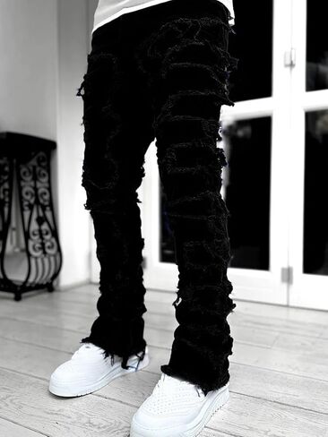 Stacked Jeans Men Skinny Ripped Jeans Slim Fit Denim Pants Y2K Goth Harajuku Emo Jeans Trouser in Saudi Arabia